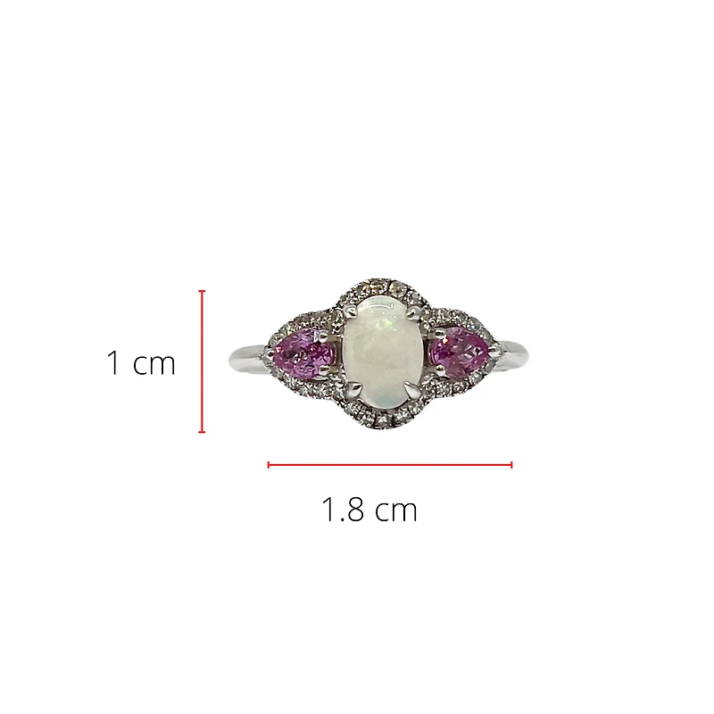 10K White Gold 7 x 5mm Opal, 0.50cttw Pink Sapphire and 0.30cttw Diamond Ring - 4.5