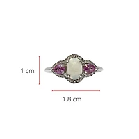 10K White Gold 7 x 5mm Opal, 0.50cttw Pink Sapphire and 0.30cttw Diamond Ring - 4.5