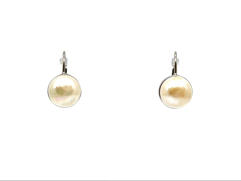14K White Gold Cultured Pearl Earrings with Lever Backs