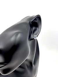 14K White Gold 0.55cttw Genuine Sapphire & 0.32cttw Diamond Halo Earrings