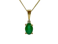 10K Yellow Gold Oval Cut Emerald and Diamond Pendant, 18"
