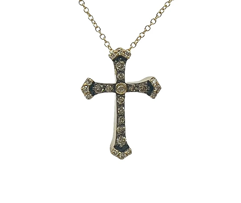 10K Yellow Gold 0.21cttw Chocolate & White Diamond Cross Pendant