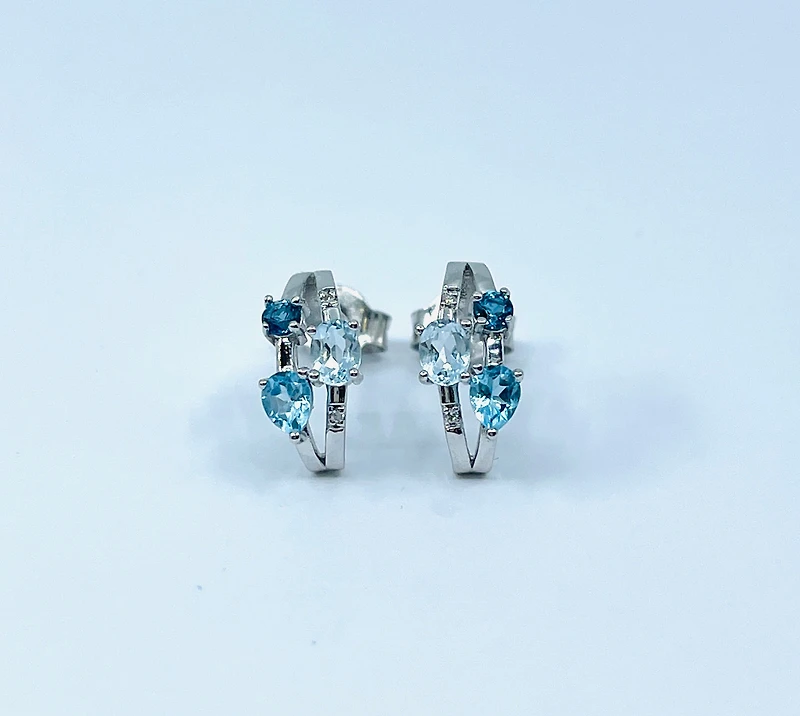 Blue Topaz, Aquamarine & Diamond Earrings