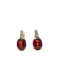 10K Yellow Gold Garnet & 0.04cttw Diamond Earrings