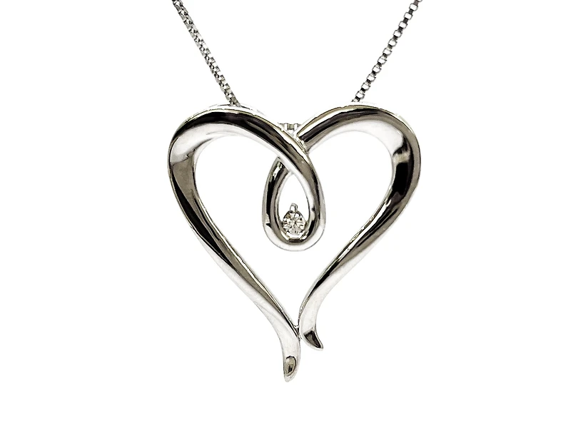 Sterling Silver 0.044cttw Diamond Heart Necklace, 18"