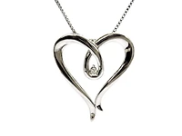 Sterling Silver 0.044cttw Diamond Heart Necklace, 18"