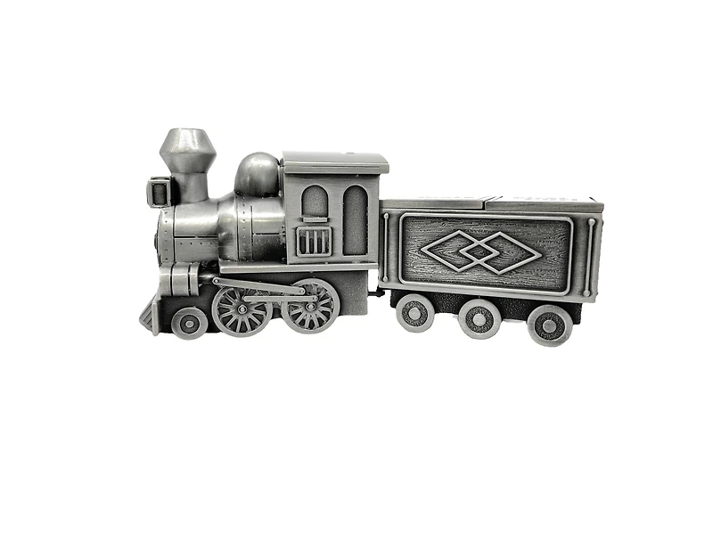 Pewter Engraveable Train Money Bank with First Curl and First Tooth Train Cars