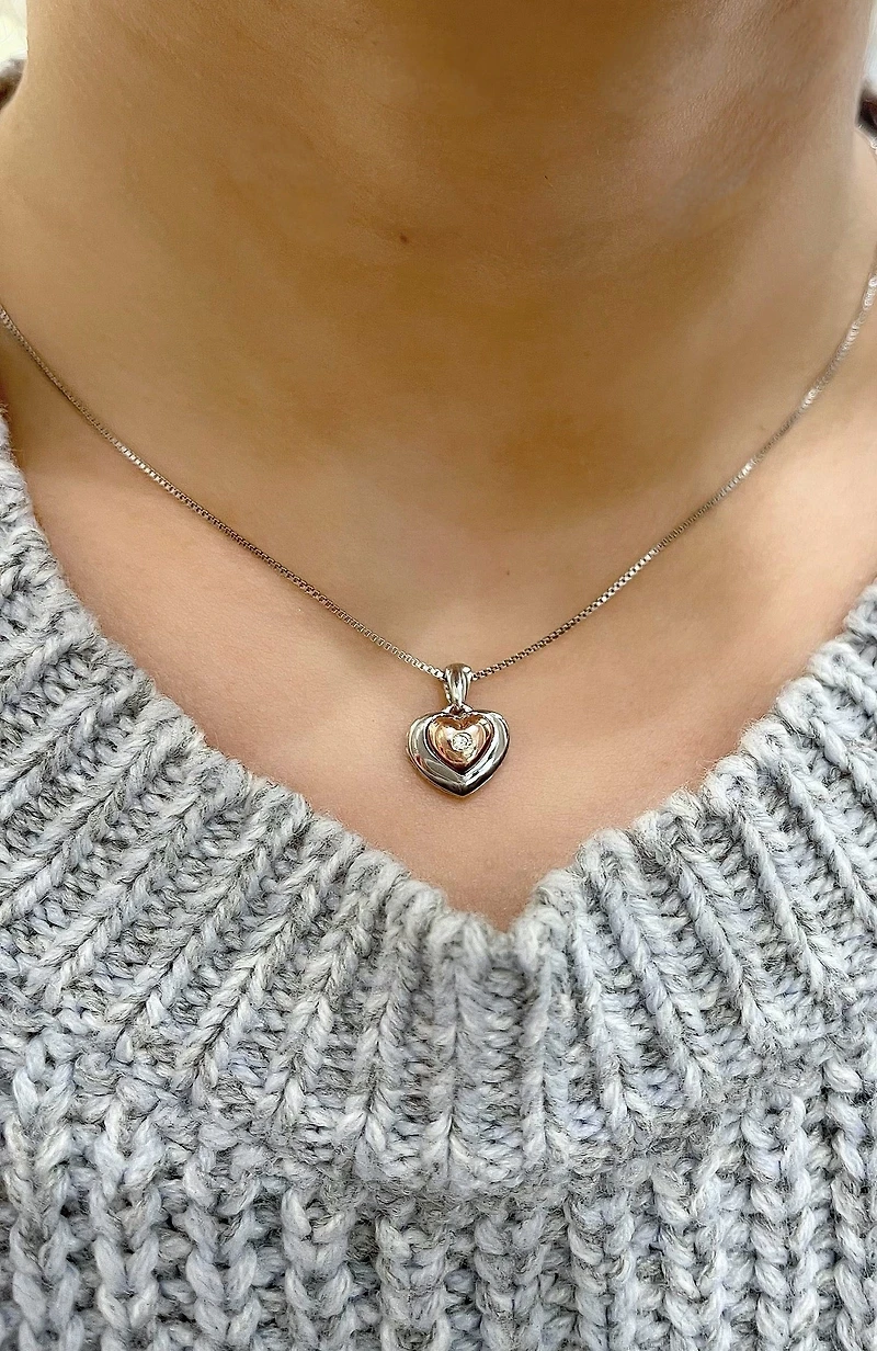 10K Rose Gold & Sterling Silver Diamond Necklace