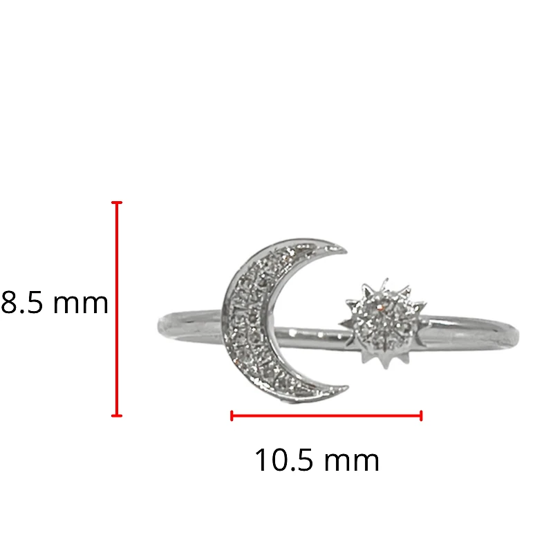 14K White Gold 0.06cttw Diamond Moon & Star Ring, size 6.5