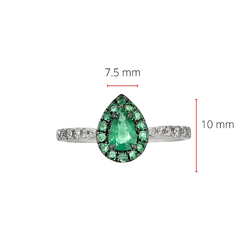 10K White Gold 0.45cttw Pear Cut Emerald and 0.18cttw Diamond Halo Ring - Size 6.5