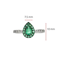 10K White Gold 0.45cttw Pear Cut Emerald and 0.18cttw Diamond Halo Ring - Size 6.5