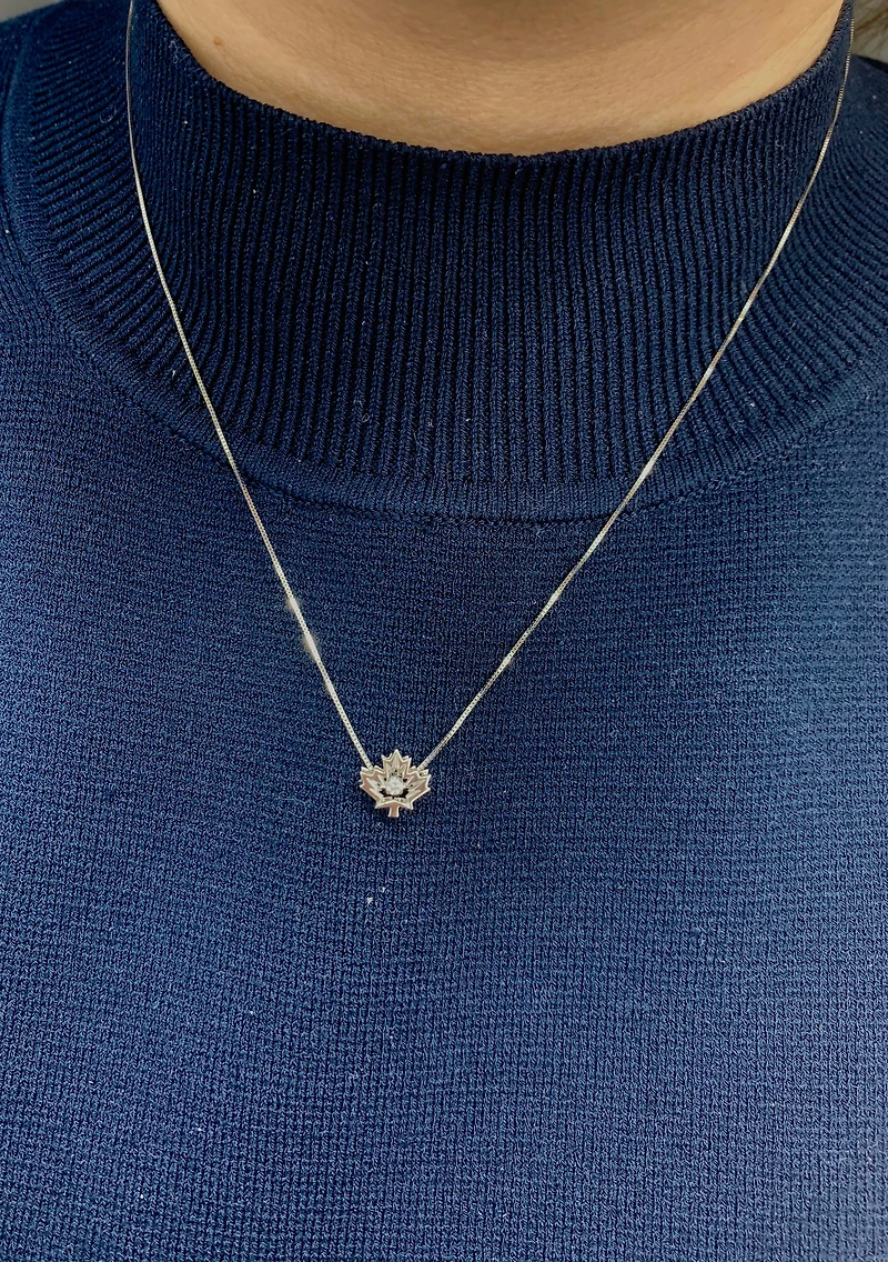 10K White Gold 0.04 Canadian Diamond Maple Leaf Pendant