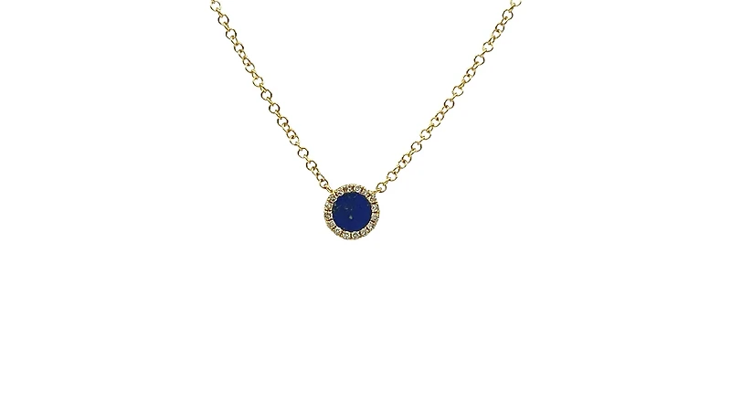 14K Yellow Gold 0.15cttw Lapis Lazuli and 0.04cttw Diamond Necklace, 18"