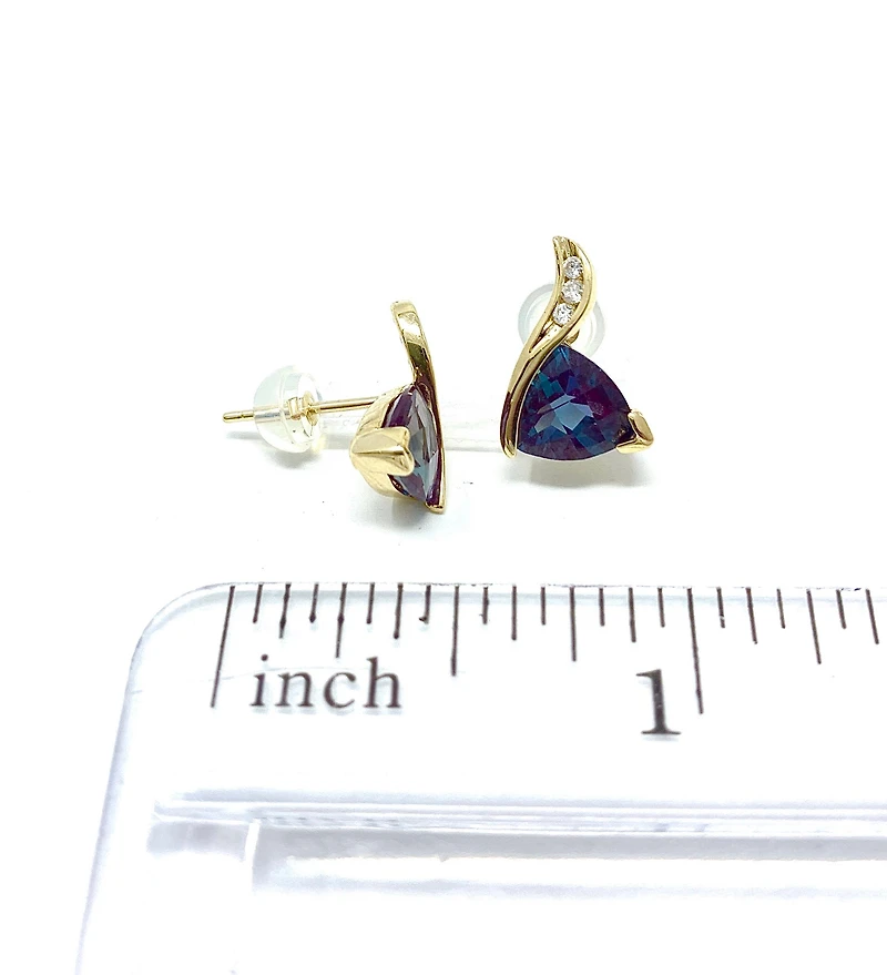 10K Yellow Gold Created Alexandrite & 0.06cttw Diamond Earrings