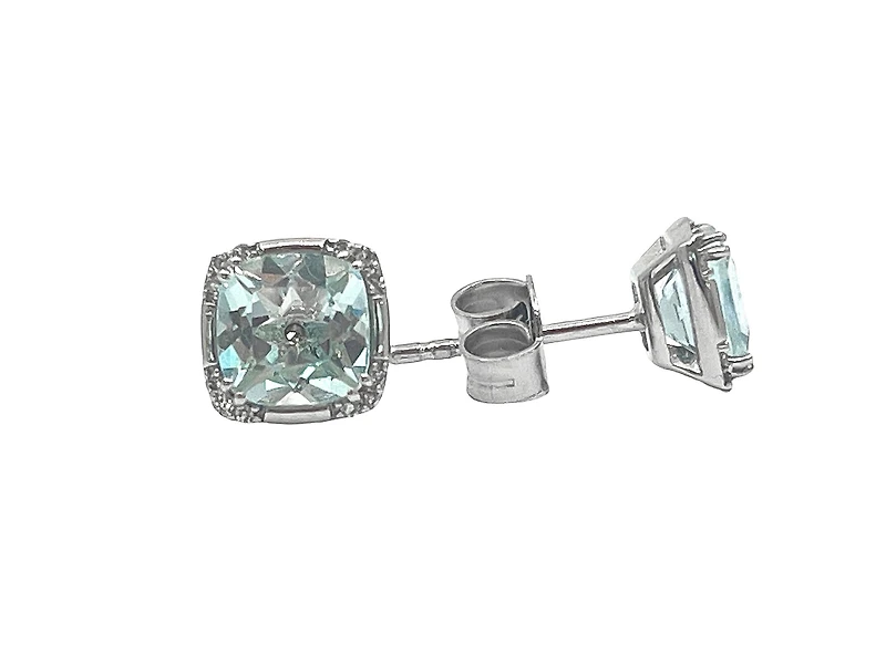 10K White Gold Aquamarine and Diamond Earrings