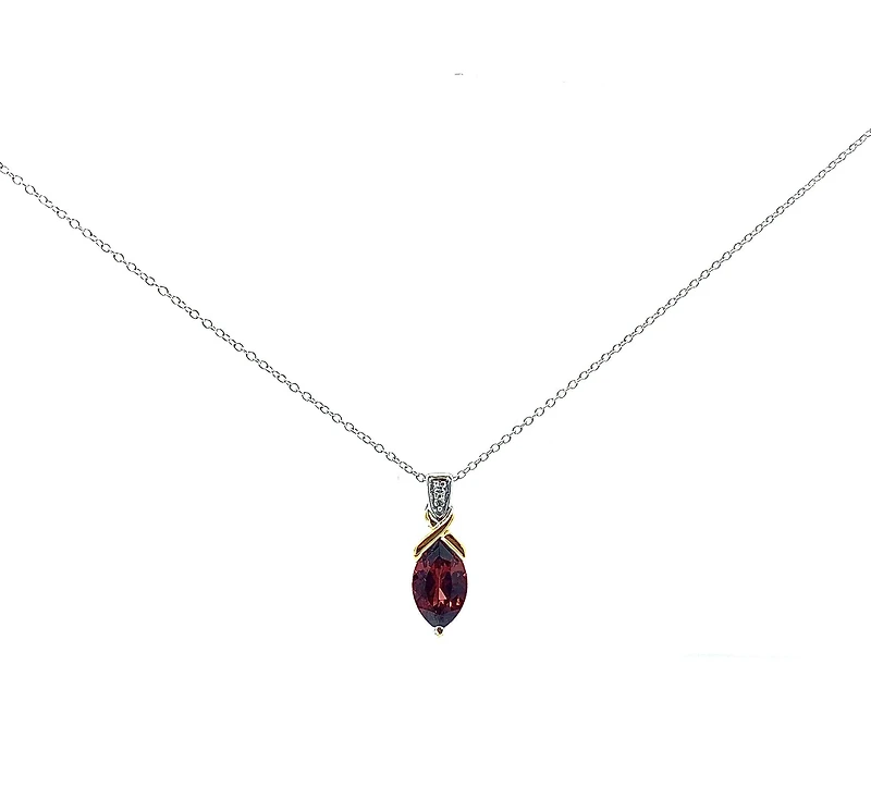 10K White & Yellow Gold Garnet and Diamond Pendant, 18"