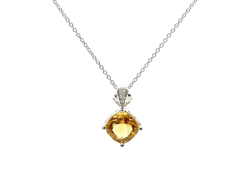 10K White Gold Citrine and Diamond Necklace, 18"