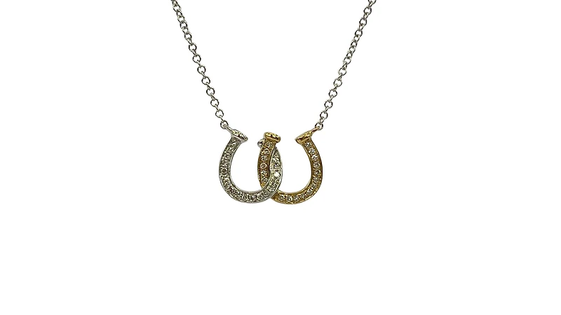 14K White & Yellow Gold 0.11cttw Diamond Double Horseshoe Pendant, 18"