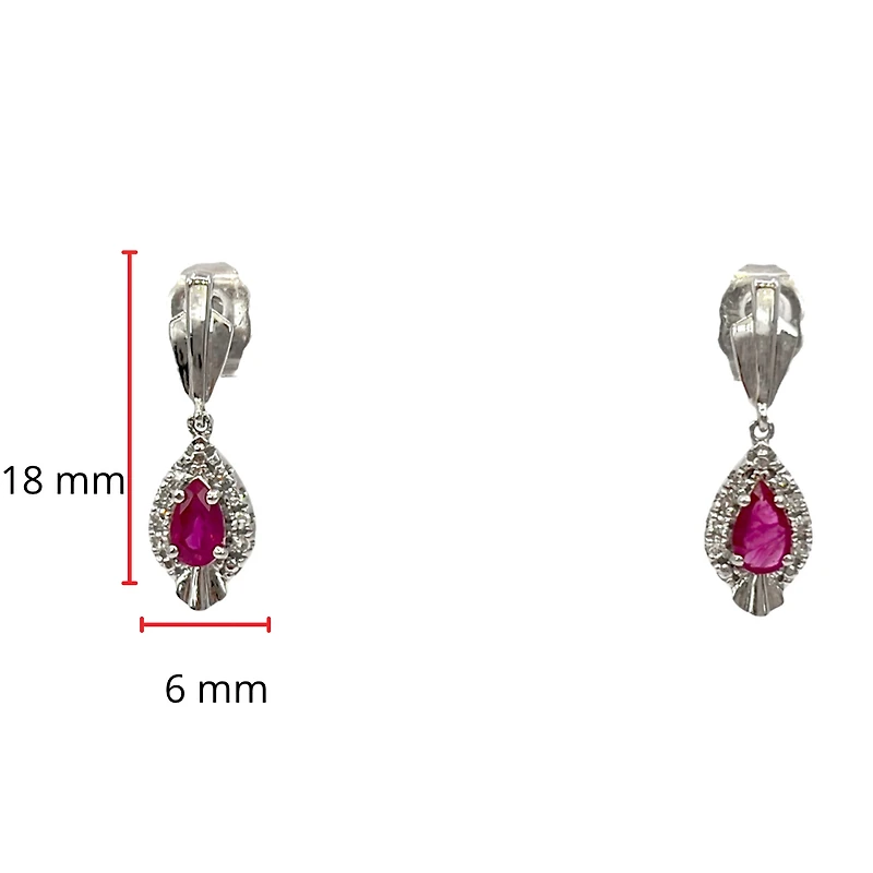 10K White Gold Ruby & 0.065cttw Diamond Earrings