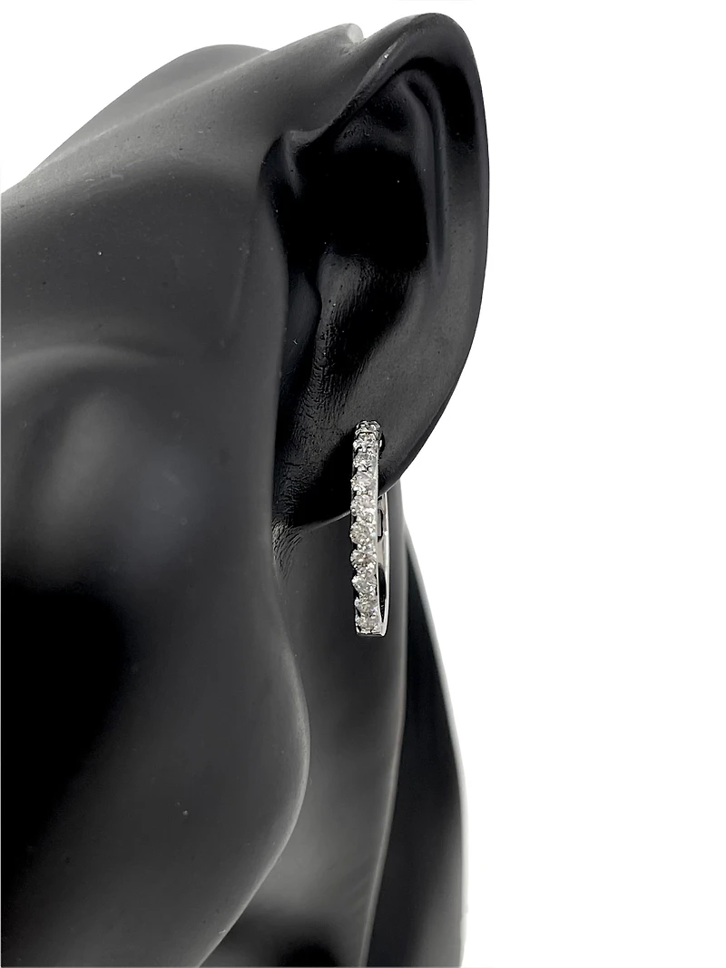 10K White Gold 1.50cttw Diamond Hoop / Huggie Earrings