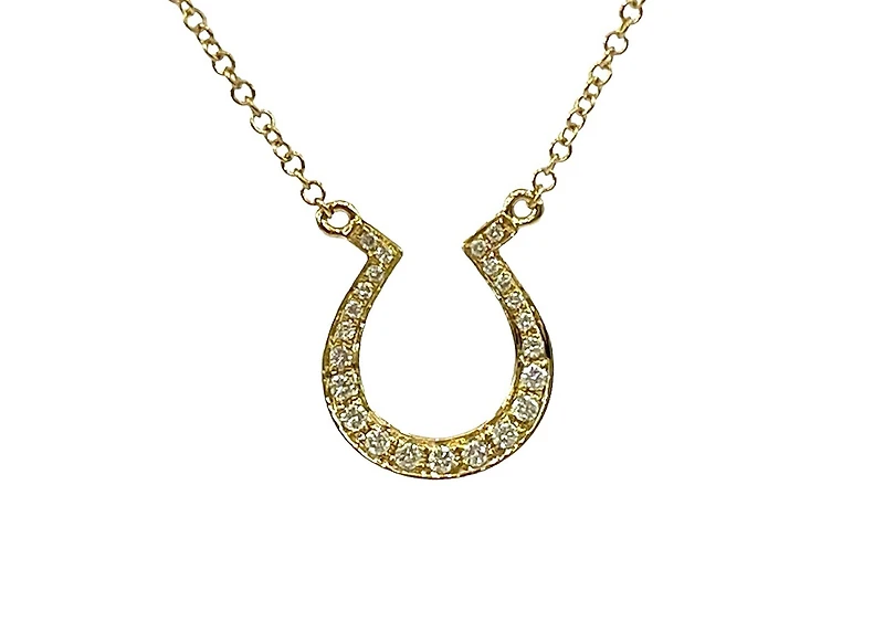 14K Yellow Gold 0.12cttw Diamond Horseshoe Pendant, 18"