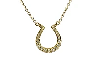 14K Yellow Gold 0.12cttw Diamond Horseshoe Pendant, 18"