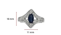 14K White Gold 0.52cttw Genuine Marquise Cut Sapphire and 0.30cttw Diamond Ring, size 6.5