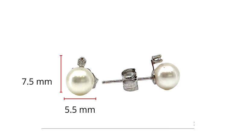 14K White Gold 5.5-6mm Cultured Pearl and 0.02cttw Diamond Earrings with Butterfly Backs