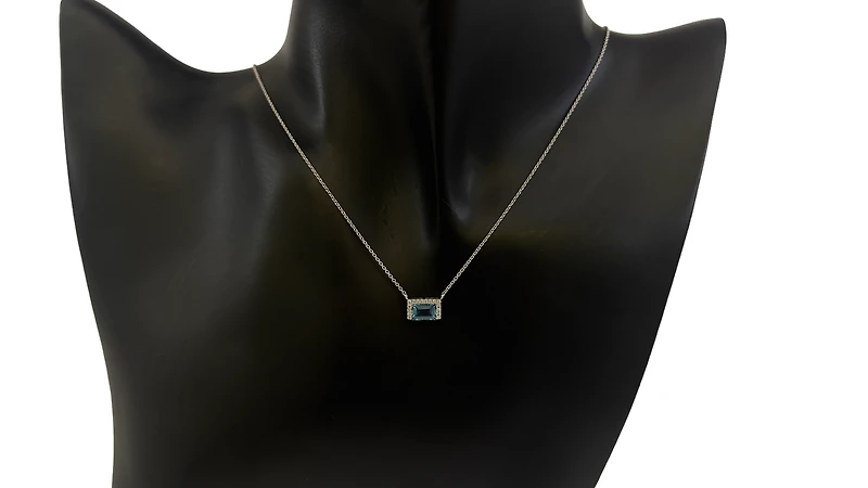 14K White Gold 0.62cttw Blue Topaz and 0.04cttw Diamond Necklace - 18 Inches