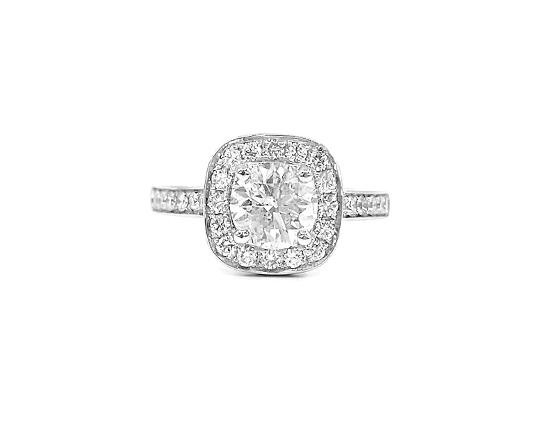 14K White Gold 1.66cttw Diamond Halo Engagement Ring - 4.5