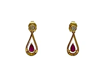 10K Yellow Gold 0.70cttw Ruby and 0.08cttw Diamond Earrings