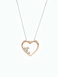 10K White & Rose Gold 0.02cttw Diamond Heart Pendant, 18"