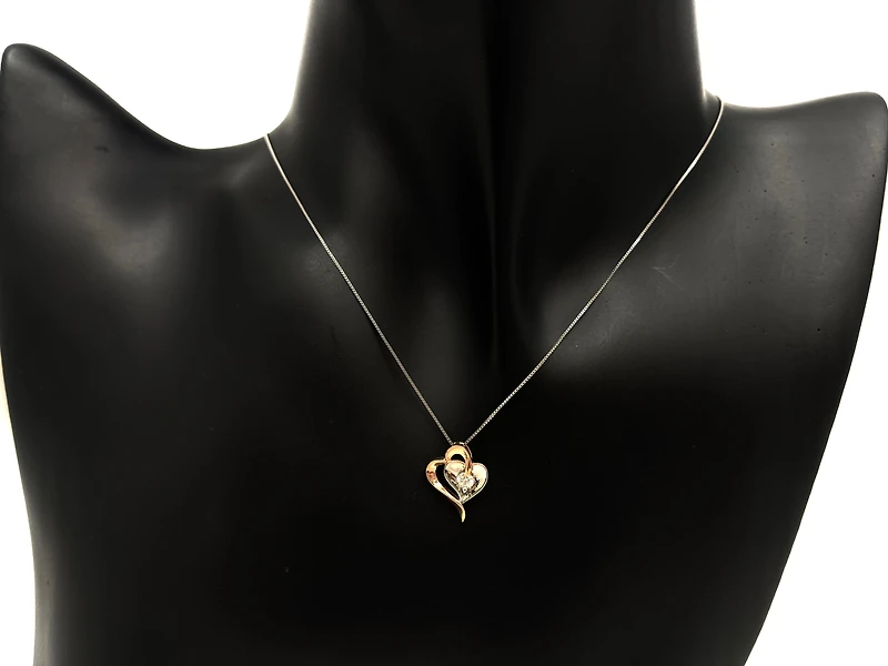 10K Rose Gold & White Gold 0.096cttw Canadian Diamond Heart Pendant, 18"