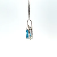 10K White Gold 9x6mm Blue Topaz and 0.015cttw Diamond Necklace - 18 Inches