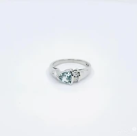 10K White Gold 0.60cttw Genuine Aquamarine & 0.08cttw Diamond Ring, size 6.5
