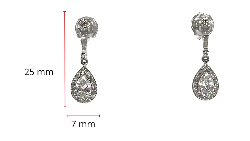 925 Sterling Silver 4mm x 6.5mm Pear Shaped Cubic Zirconia Drop Studs - 20mm x 6.5mm