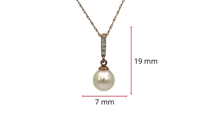10K Rose Gold Fresh Water Pearl and Diamond Pendant, 18"