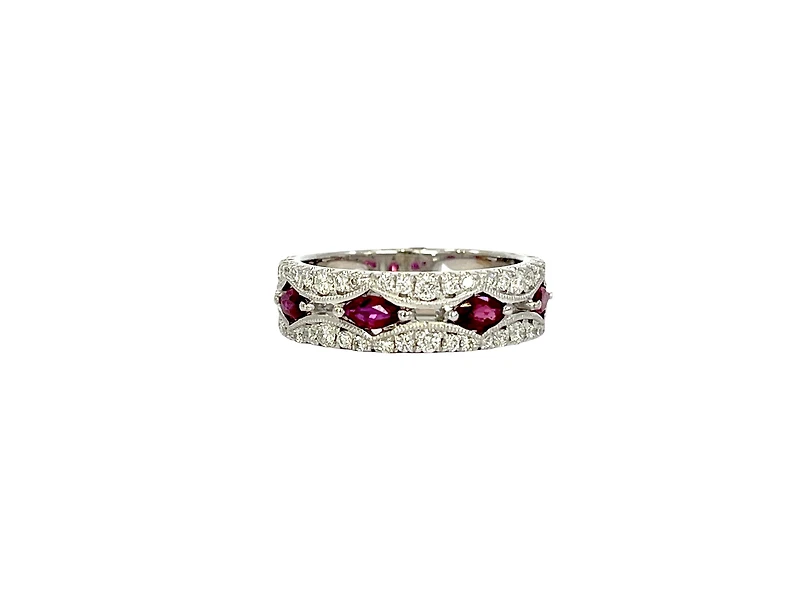 14K White Gold 0.65cttw Ruby and 0.58cttw Diamond Ring - Size 7