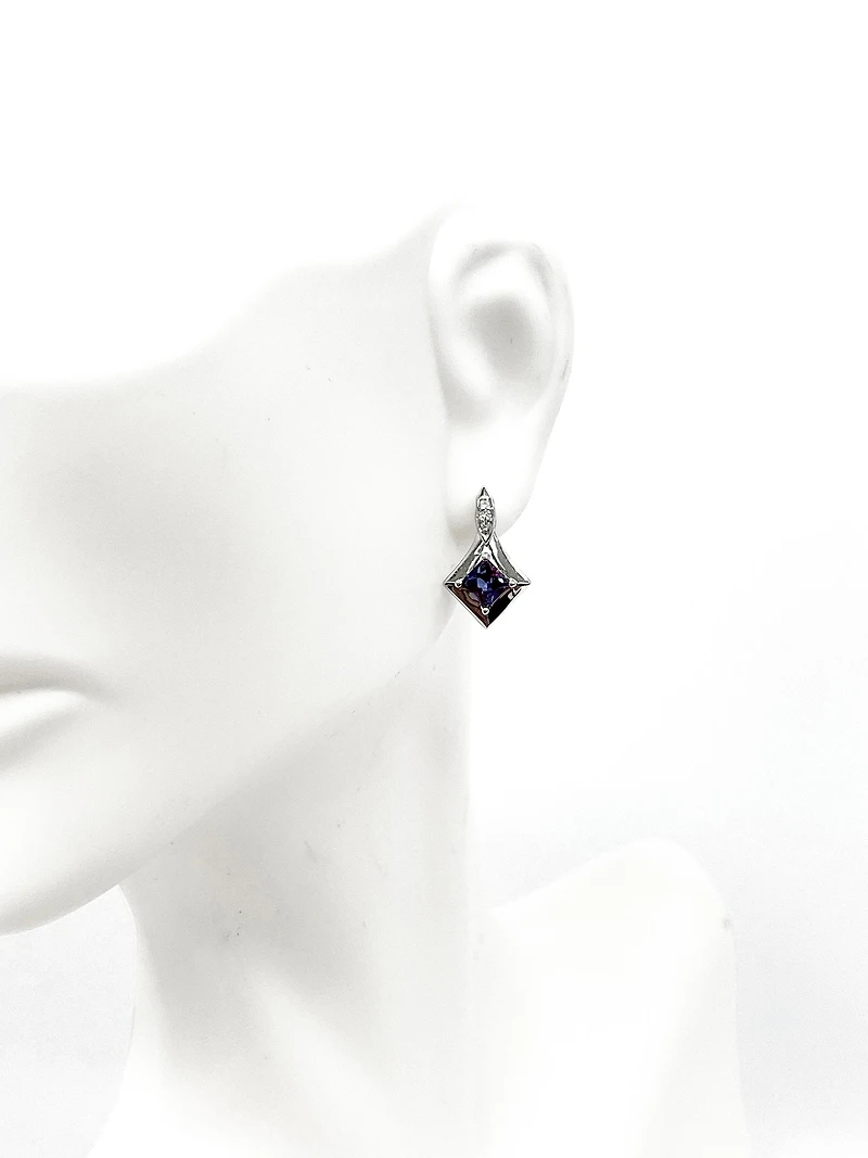 10K White Gold Created Alexandrite and 0.026cttw Diamond Earrings