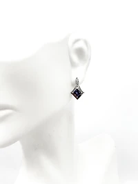 10K White Gold Created Alexandrite and 0.026cttw Diamond Earrings