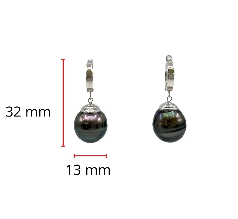 14K Gold Tahitian Pearl Dangle Earrings with Hoop Closure