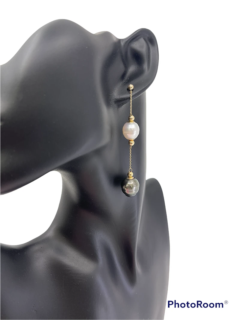 14K Yellow Gold South Sea and Tahitian Pearl Earrings with Butterfly Backs