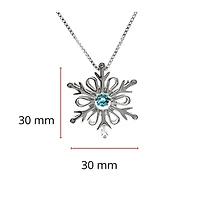 925 Sterling Silver 3.5mm Blue Topaz and 0.018cttw Diamond Snowflake Pulse Pendant - 18"