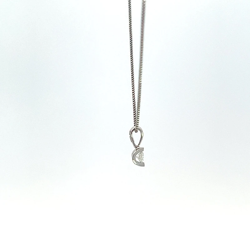 10K White Gold 0.04 cttw Diamond Solitaire Mezza Luna Pendant, 18"