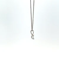 10K White Gold 0.04 cttw Diamond Solitaire Mezza Luna Pendant, 18"