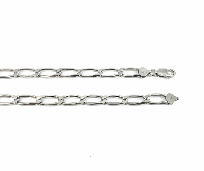 925 Sterling Silver 7.75mm Platinum Plated Six Sided Diamond Cut Paper Clip Chain - 22 Inches