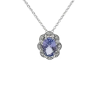 10K White Gold Tanzanite and Diamond Antique Halo Necklace, 18"