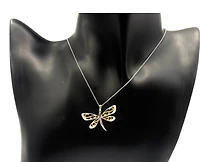 10K 2 Tone 0.02cttw Diamond Dragonfly Pendant, 18"