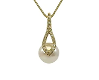 10K Yellow Gold Cultured Pearl and Diamond Necklace, 18"
