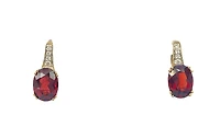 10K Yellow Gold Garnet & 0.04cttw Diamond Earrings